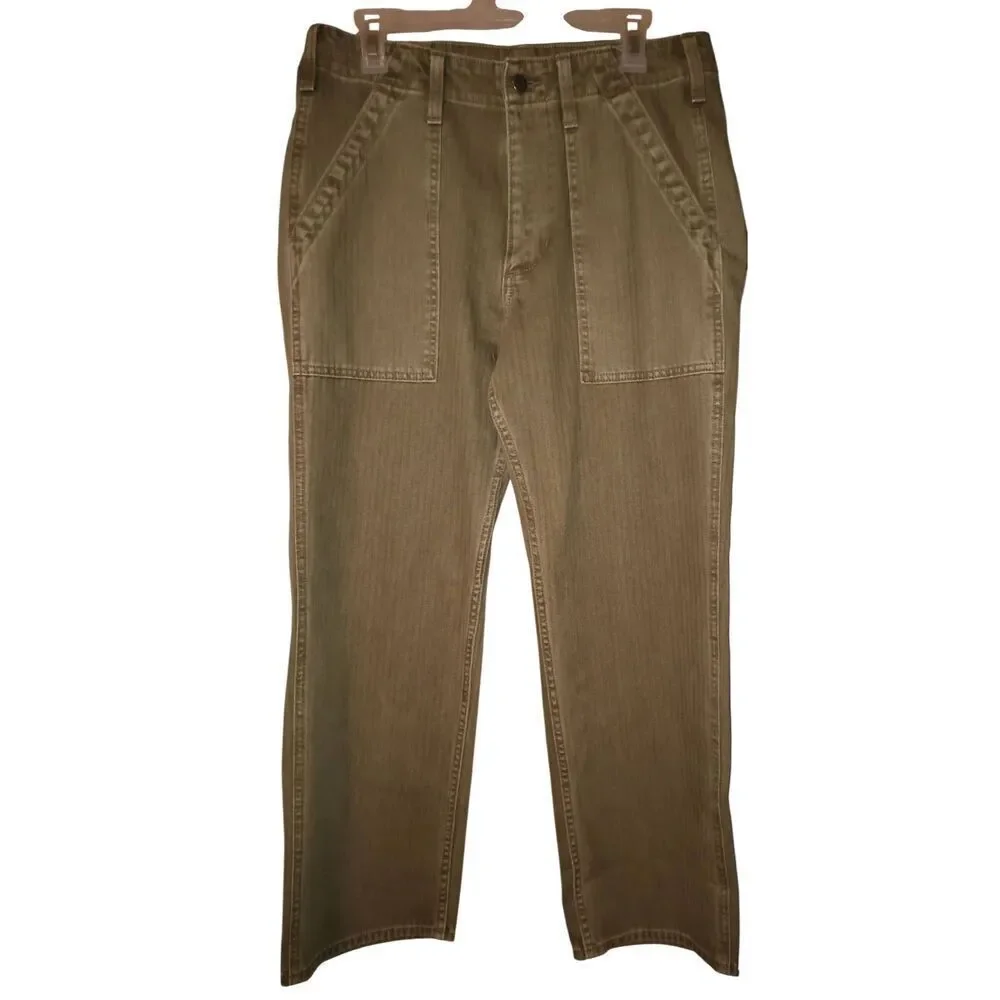 Y2K Old Navy Men's 32 x 30 90's Loose Green herringbone front porkchop pockets b